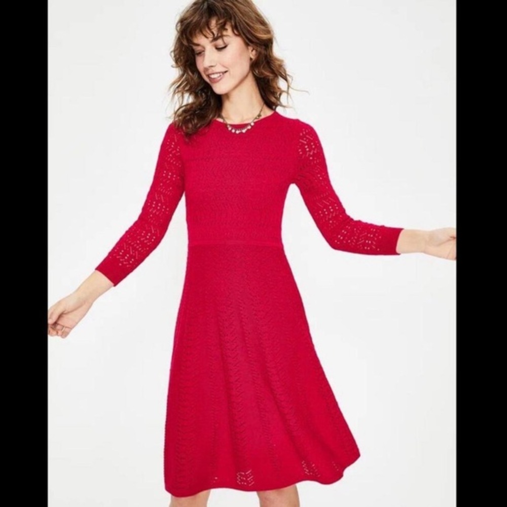 Boden Poppy Knitted Fit & Flare Dress - Cherry Red (Size 2)